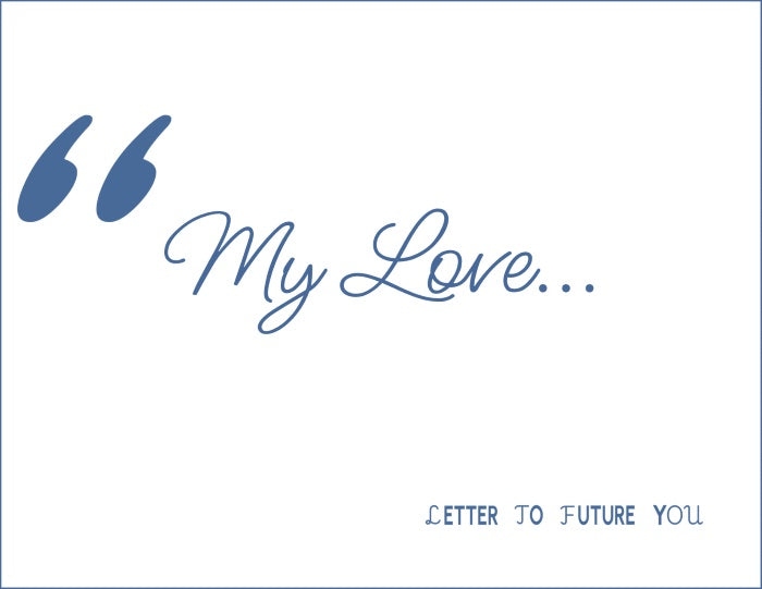 Text 'My Love...' with a blue quotation mark on a white background
